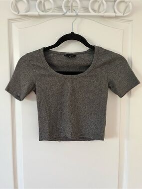 Aritzia Talula Dark Heathered Grey Cotton Scoopneck Shortsleeve Crop Top